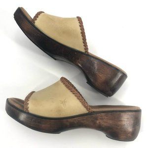 Frye Wooden Boho Platform Clog Sandals Size 7 Boho Casual Hippie Cute Slides